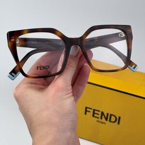 Fendi FE50002I WAY 053 BRAND NEW Eyeglasses Shiny Havana Unisex Square Oversized